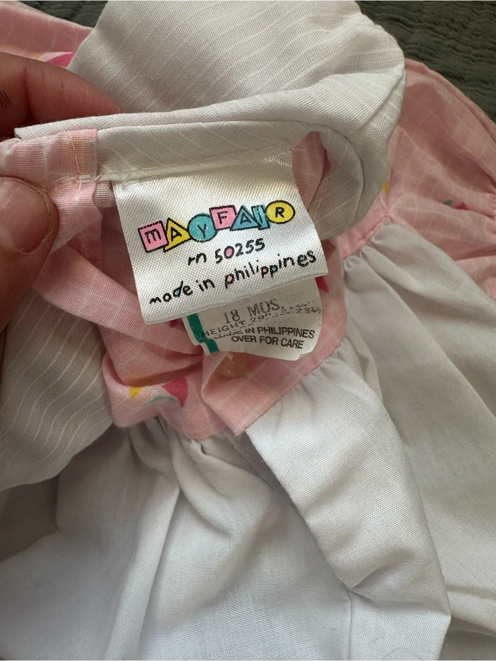 Vintage Mayfair baby girl Pink & White Bow-Detail Dress with bib neckline